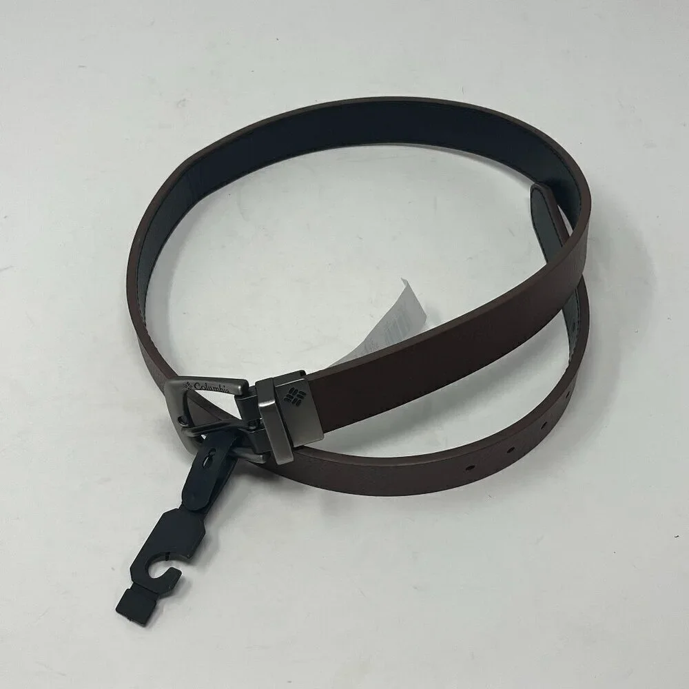 NWT Columbia brown leather belt boys silver hardware large 30-32